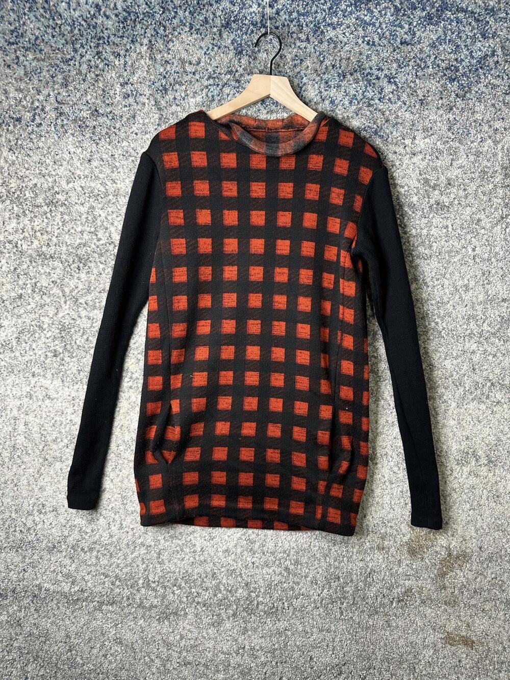 Maje Sweater Womens Medium Red Black Checkered Knit Long Sleeve Tunic Top